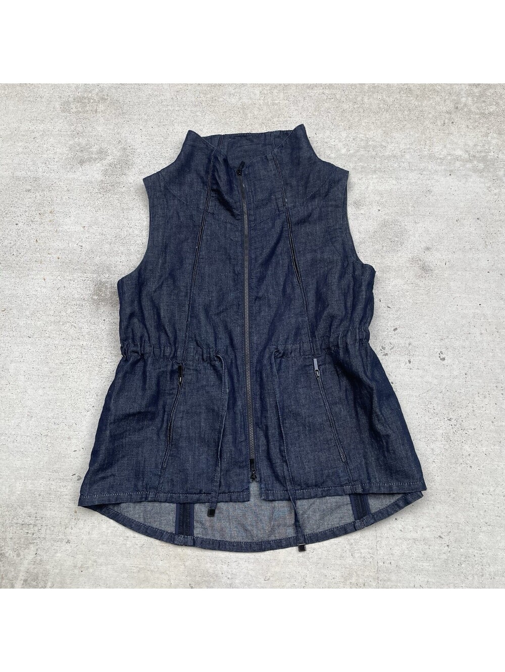 Lafayette 148 Cotton Linen Twill Vest Full Zip Navy Blue S